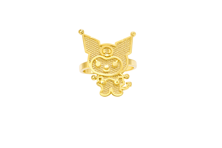 14KT Gold Ring Large Diamond Cut Kuromi with Plain Band