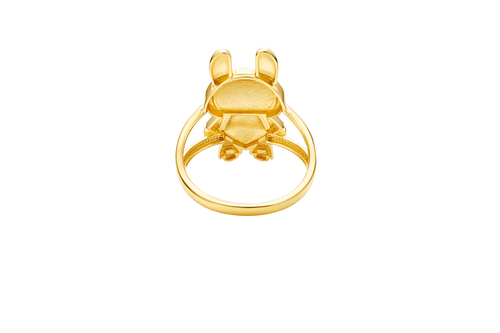 14KT Gold Ring Women's 3D Jumbo Labubu with Plain Split Band