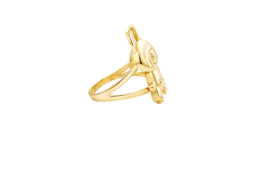14KT Gold Ring Women's 3D Jumbo Labubu with Plain Split Band