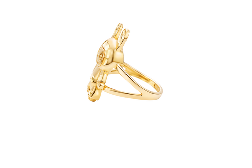 14KT Gold Ring Women's 3D Jumbo Labubu with Plain Split Band