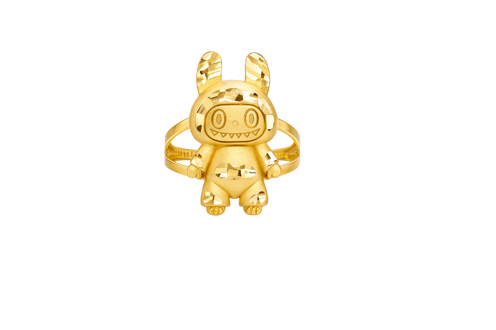 14KT Gold Ring Women's 3D Jumbo Labubu with Plain Split Band