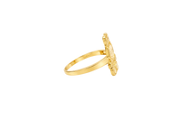 14KT Gold Ring Women's Small Flat Labubu with Plain Band