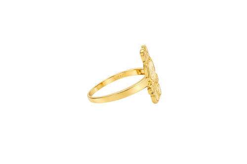 14KT Gold Ring Women's Small Flat Labubu with Plain Band
