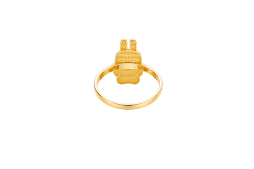14KT Gold Ring Women's Small Flat Labubu with Plain Band