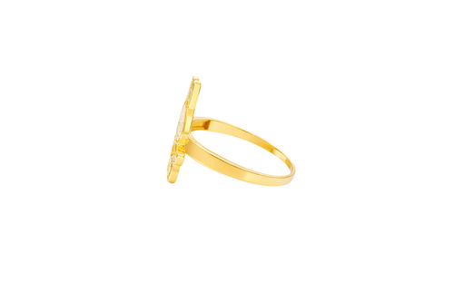 14KT Gold Ring Women's Small Flat Labubu with Plain Band