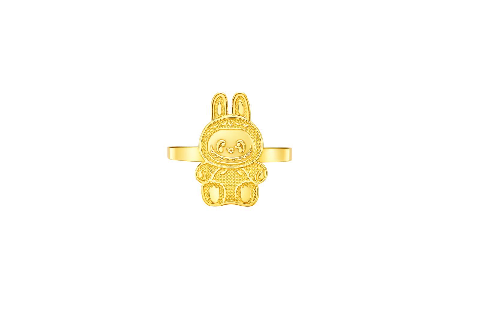 14KT Gold Ring Women's Small Flat Labubu with Plain Band