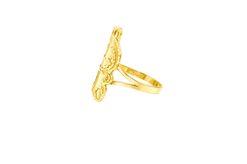 14KT Gold Ring Women's Large Flat Labubu with Plain Split Band