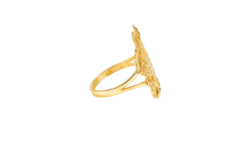 14KT Gold Ring Women's Large Flat Labubu with Plain Split Band