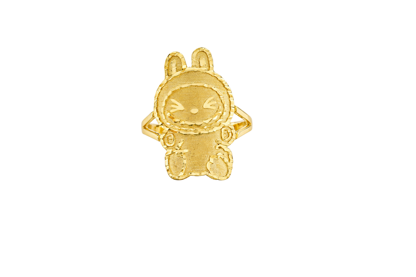 14KT Gold Ring Women's Large Flat Labubu with Plain Split Band