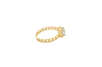 14KT Gold Ring Women's Round Light Blue Center with White CZ Stone Border Chino Link Band