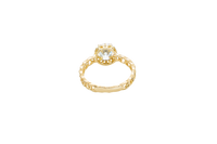 14KT Gold Ring Women's Round Light Blue Center with White CZ Stone Border Chino Link Band