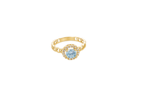 14KT Gold Ring Women's Round Light Blue Center with White CZ Stone Border Chino Link Band