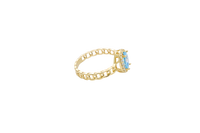14KT Gold Ring Women's Oval Light Blue Center Stone with White CZ Stone Border Chino Band