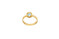 14KT Gold Ring Women's Oval Light Blue Center Stone with White CZ Stone Border Chino Band