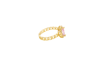 14KT Gold Ring Women's Marquise Pink Center Stone with White CZ Stone Border Chino Band