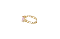 14KT Gold Ring Women's Marquise Pink Center Stone with White CZ Stone Border Chino Band