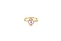 14KT Gold Ring Women's Marquise Pink Center Stone with White CZ Stone Border Chino Band