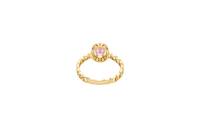 14KT Gold Ring Women's Oval Pink Center Stone with White CZ Stone Border Chino Band