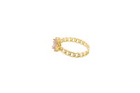 14KT Gold Ring Women's Oval Pink Center Stone with White CZ Stone Border Chino Band