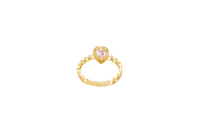 14KT Gold Ring Women's Pear Pink Center Stone with White CZ Stone Border Chino Band