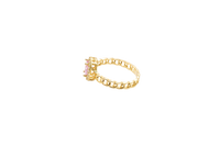 14KT Gold Ring Women's Pear Pink Center Stone with White CZ Stone Border Chino Band