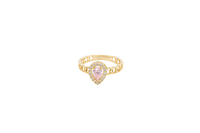 14KT Gold Ring Women's Pear Pink Center Stone with White CZ Stone Border Chino Band
