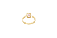 14KT Gold Ring Women's Rectangle Pink Center Stone with White CZ Stone Border Chino Band