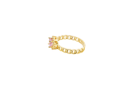 14KT Gold Ring Women's Round Pink Center Stone with White CZ Stone Border Chino Band