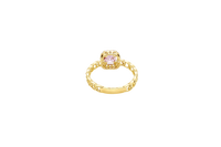 14KT Gold Ring Women's Round Pink Center Stone with White CZ Stone Border Chino Band