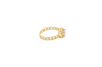 14KT Gold Ring Women's Round Pink Center Stone with White CZ Stone Border Chino Band