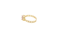 14KT Gold Ring Women's Square Pink Center Stone with White CZ Stone Border Chino Band