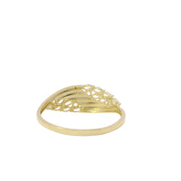 14KT Gold Ring Women's Light Weight Plain Six Mock Split Band Center with White CZ Stone Leaves