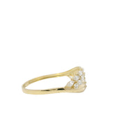 14KT Gold Ring Women's Light Weight Plain Six Mock Split Band Center with White CZ Stone Leaves