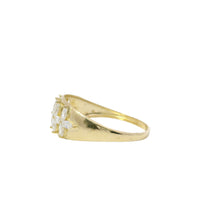 14KT Gold Ring Women's Light Weight Five White CZ Stone Marquise Four Petal Flower Center Band