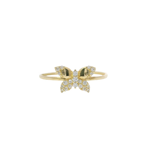 14KT Gold Ring Women's Light Weight Butterfly with White CZ Stones Wings Plain Band