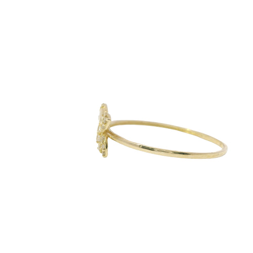 14KT Gold Ring Women's Light Weight Butterfly with White CZ Stones Wings Plain Band