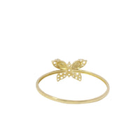 14KT Gold Ring Women's Light Weight Butterfly with White CZ Stones Wings Plain Band