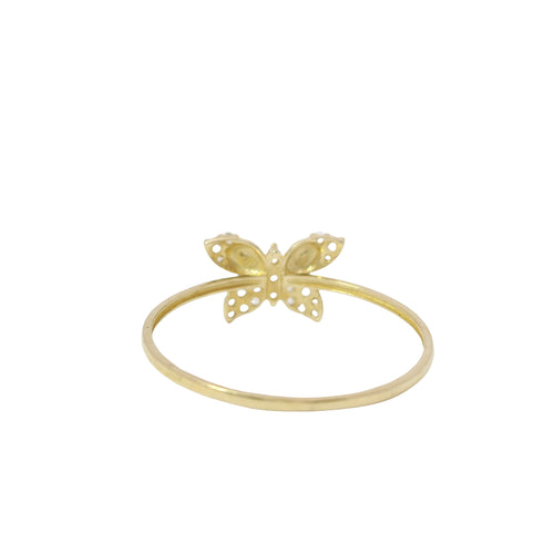 14KT Gold Ring Women's Light Weight Butterfly with White CZ Stones Wings Plain Band