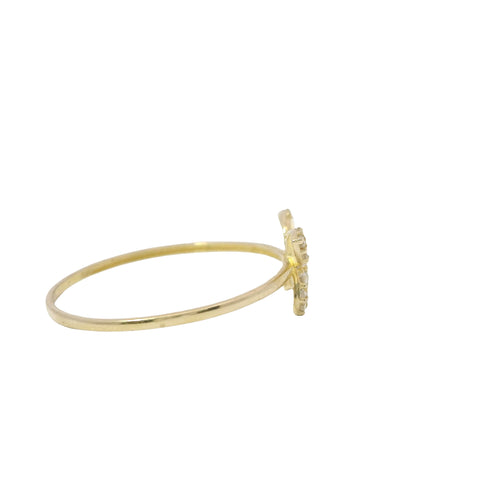14KT Gold Ring Women's Light Weight Butterfly with White CZ Stones Wings Plain Band