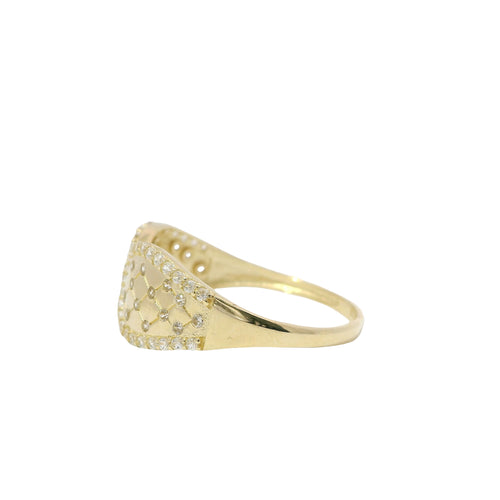 14KT Gold Ring Women's Light Weight Split Band Double Lasso with White CZ Stone Tufted Center and Border and Plain Band