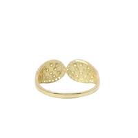 14KT Gold Ring Women's Light Weight Split Band Double Lasso with White CZ Stone Tufted Center and Border and Plain Band