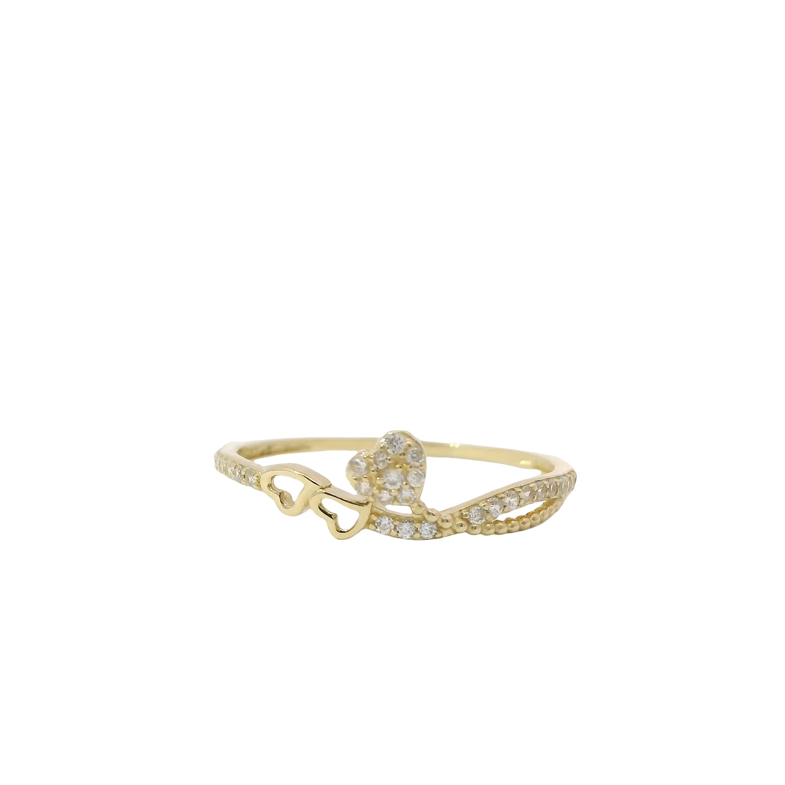 14KT Gold Ring Women's Light Weight Double Open Hearts with White CZ Stone Balloon and Band