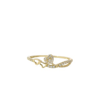 14KT Gold Ring Women's Light Weight Double Open Hearts with White CZ Stone Balloon and Band