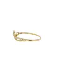 14KT Gold Ring Women's Light Weight Double Open Hearts with White CZ Stone Balloon and Band