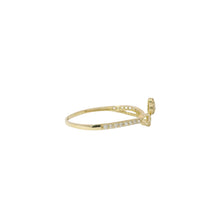 14KT Gold Ring Women's Light Weight Double Open Hearts with White CZ Stone Balloon and Band
