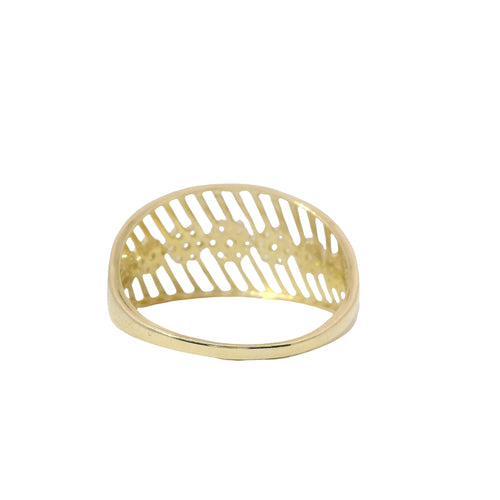 14KT Gold Ring Women's Light Weight Open Stipe Wide Band with Seven White CZ Stone Flower Center