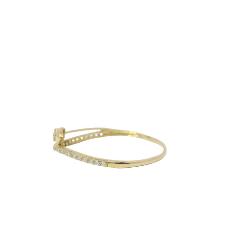 14KT Gold Ring Women's Light Weight Triple Hearts with White CZ Stone Center Heart and Band
