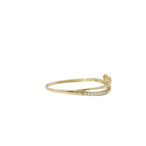 14KT Gold Ring Women's Light Weight Triple Hearts with White CZ Stone Center Heart and Band