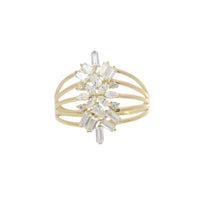 14KT Gold Ring Women's Light Weight Jumbo Marquise Pear Baguette White CZ Stone Snowflake Center Five Way Split Band