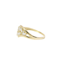 14KT Gold Ring Women's Light Weight Wavy Baguette White CZ Stone Wheat Stem with Open Split Band